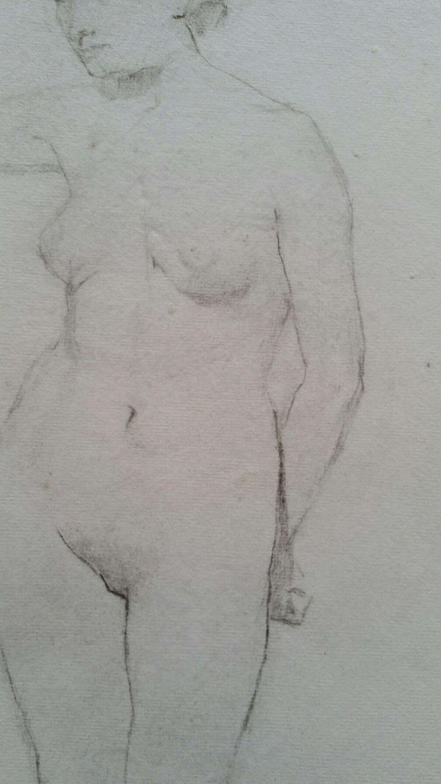 Unknownenglish Graphite Portrait Sketch Of Female Nude, Standing Facingcirca 1880 1905 photo Art