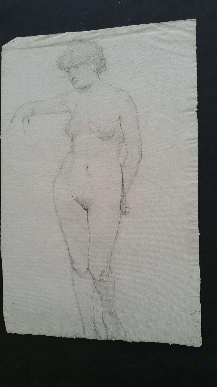 Unknownenglish Graphite Portrait Sketch Of Female Nude, Standing Facingcirca 1880 1905 photo buy