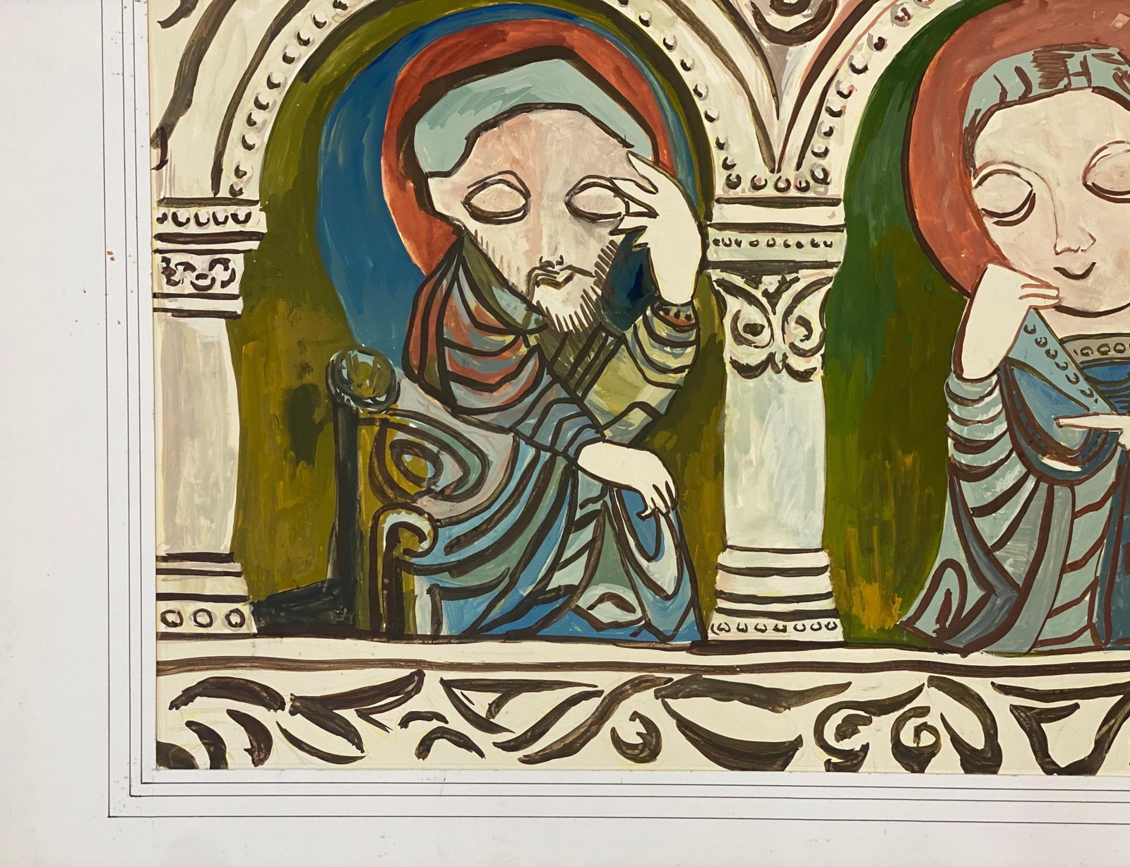 Unknown1950's Signed Modernist Painting, Two Caricature Figures1950s photo for sale