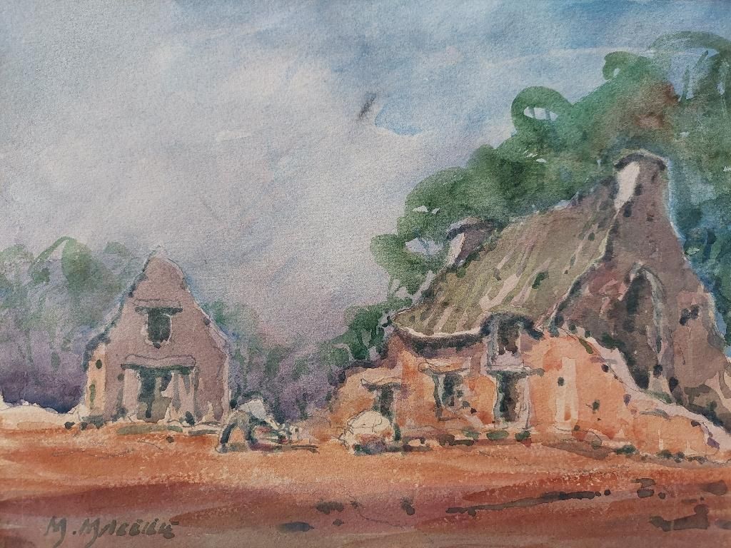 Unknownfrench Modernist Cubist Painting Village Work20th Century photo for sale