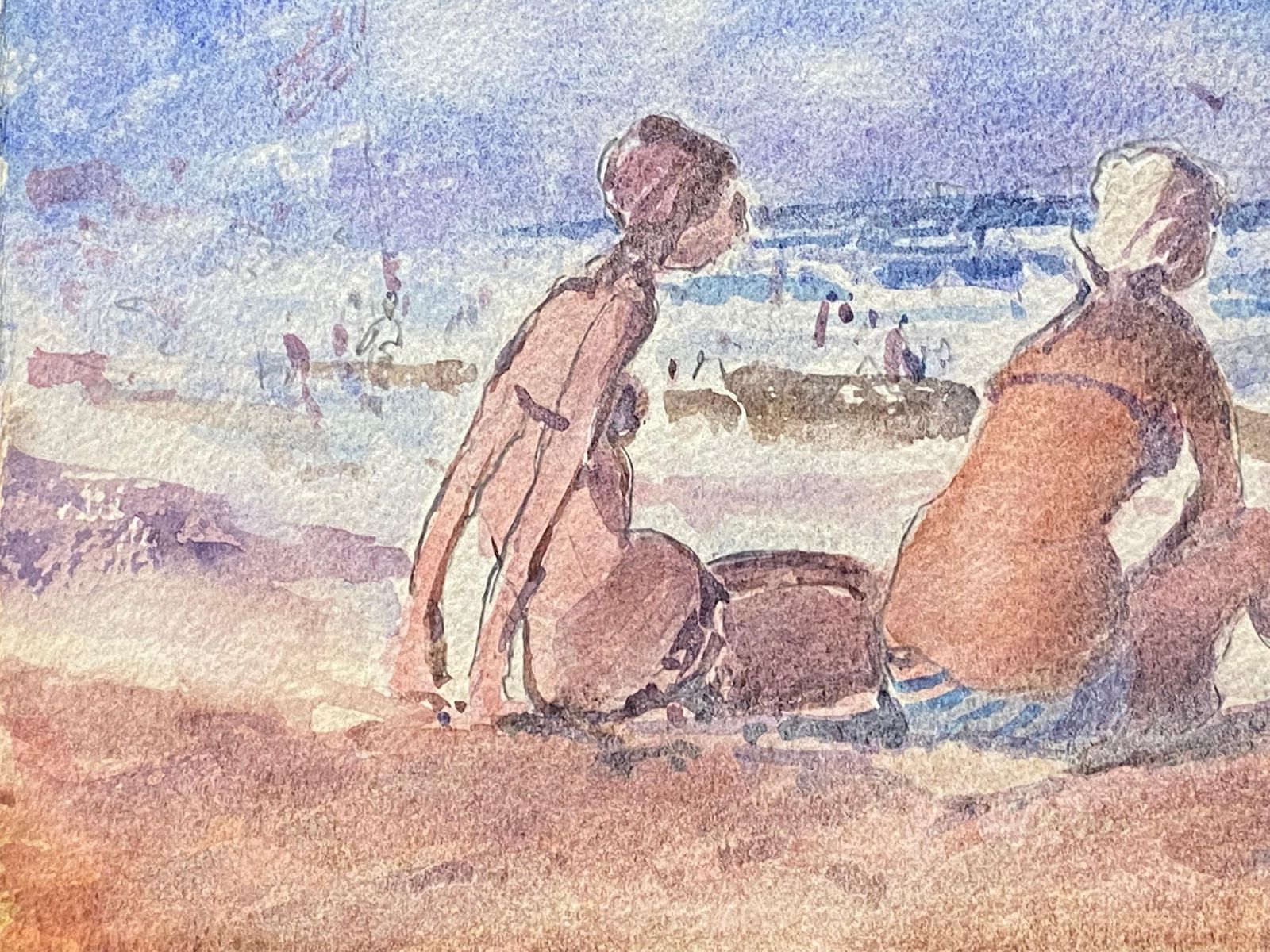 Unknownmaurice Mazeilie  French Impressionist Signed Watercolour   Girls Sunbathing photo furniture