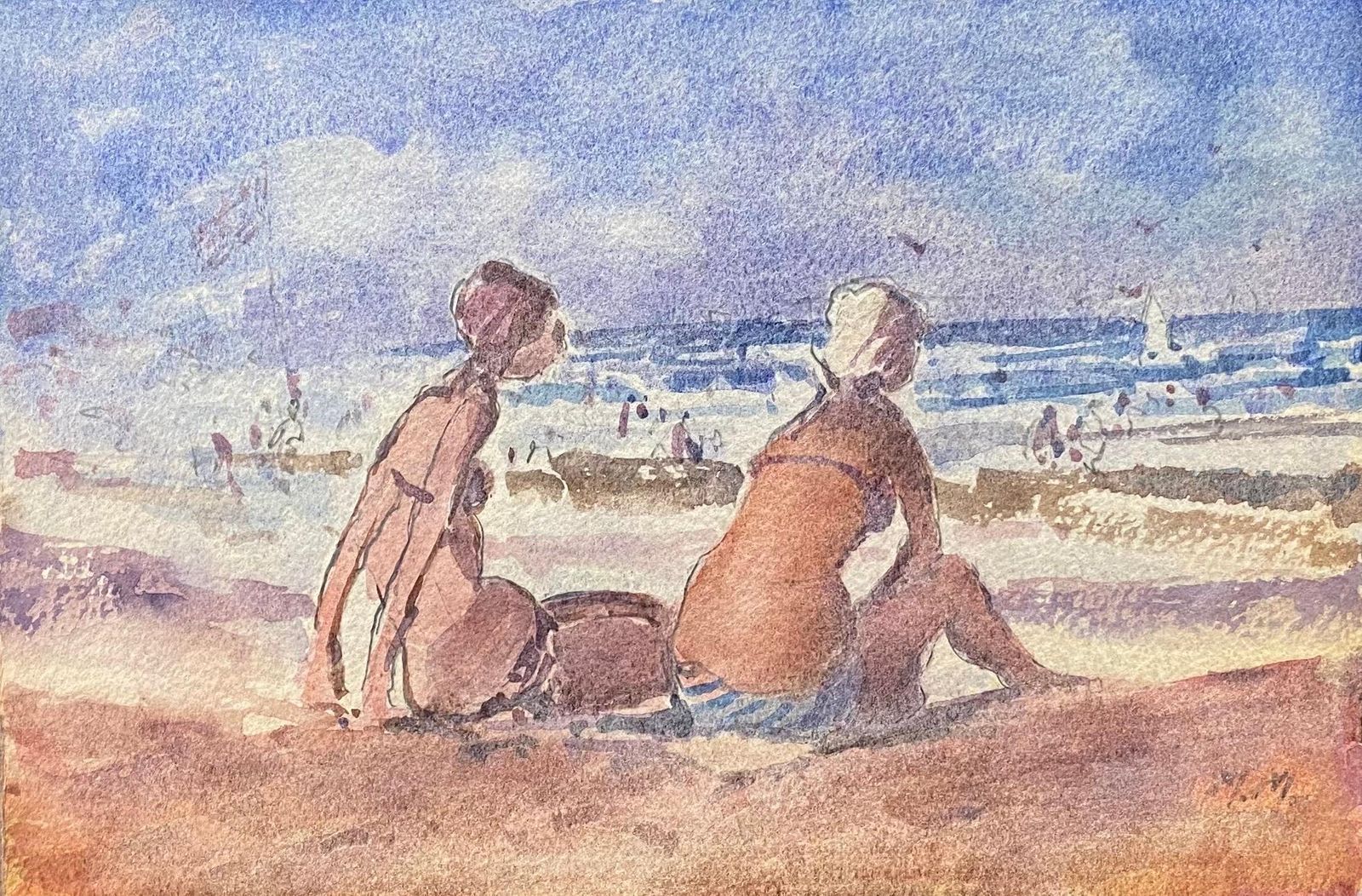 Unknownmaurice Mazeilie  French Impressionist Signed Watercolour   Girls Sunbathing photo for sale