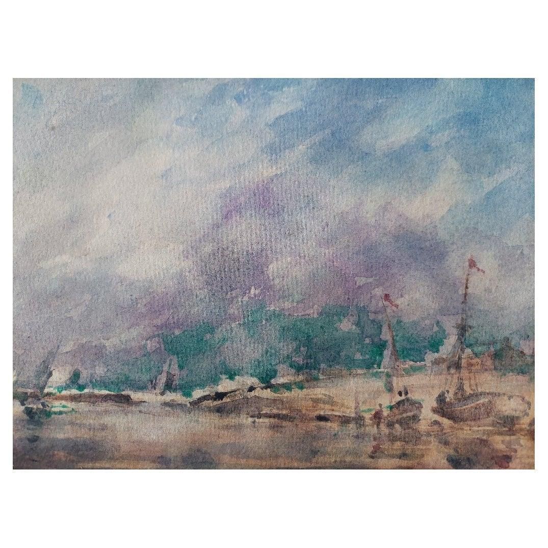 Maurice Mazeiliefrench Modernist Cubist Painting Fishing Boats On The Beach20th Century