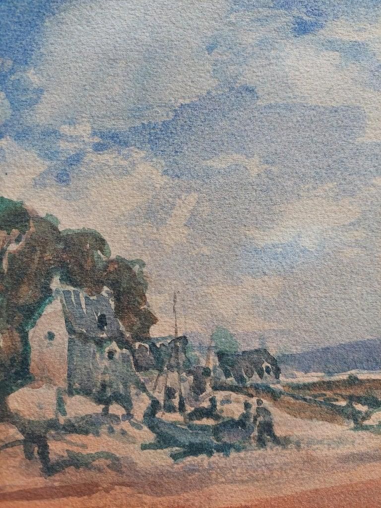 Unknownfrench Modernist Cubist Painting Fishing Boats On The Coast20th Century photo Art