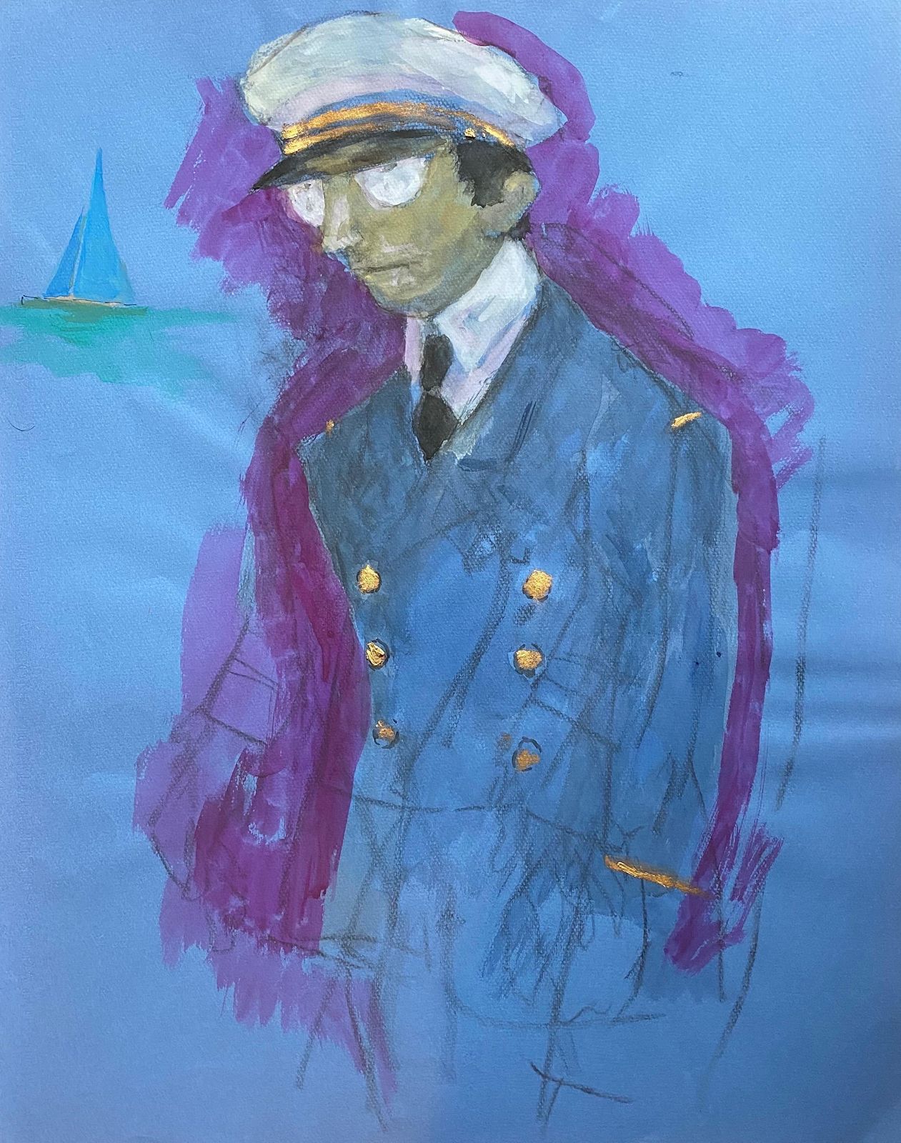 Unknown1960's French Portrait Pilot/ Captain Gentleman In Uniform Caricaturecirca 1960s photo furniture