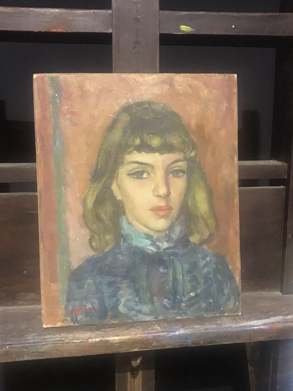 Akos Biroakos Biro French Expressionist Oil   Portrait Young Ladycirca 1950s photo for sale