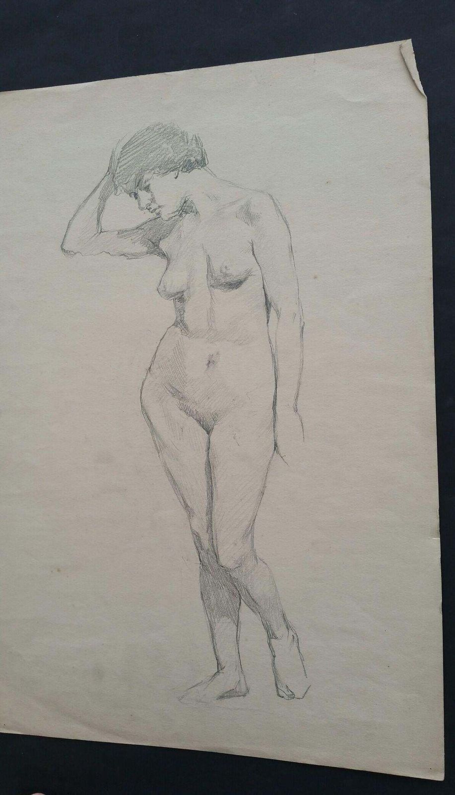 Unknownenglish Graphite Portrait Sketch Of Female Nude, Forward Posecirca 1880 1905 photo buy