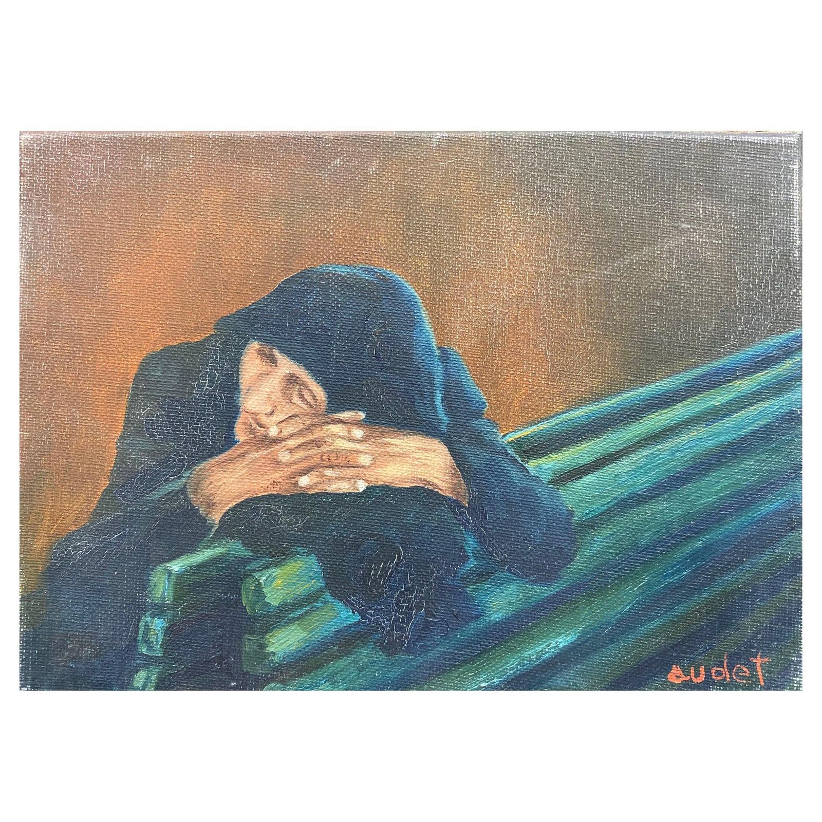 Unknownfernand Audet French Signed Oil Elderly Lady Sleeping On Benchcirca 1960s