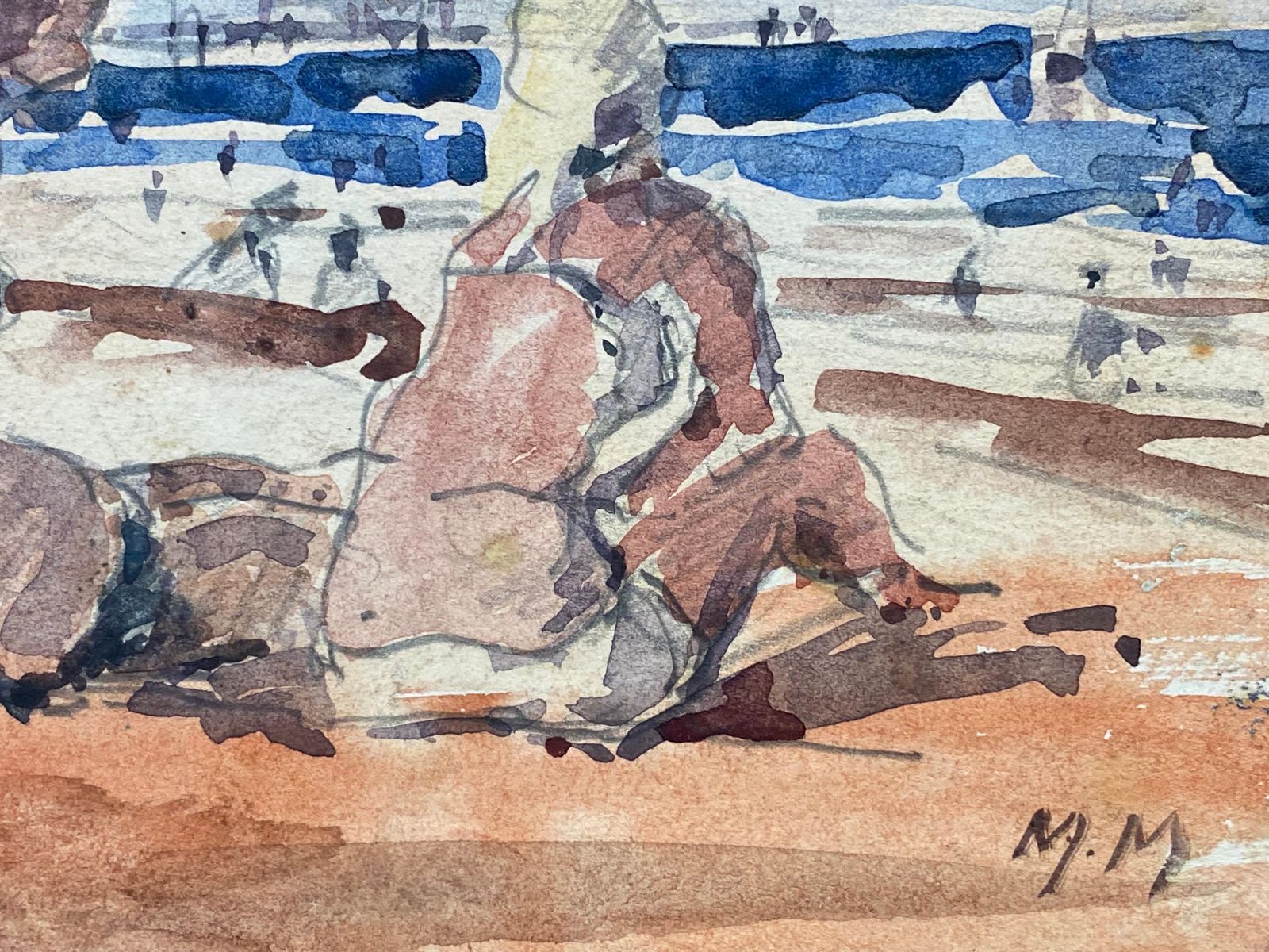 Unknownmaurice Mazeilie, French Impressionist Watercolour, Sunbathing Woman20th Century photo 153.0