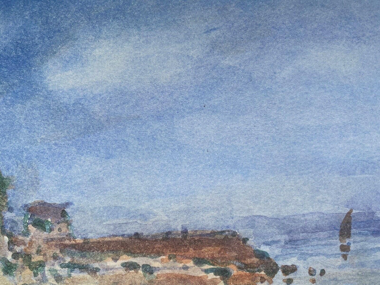 Unknownfrench 20th Century Impressionist Painting Rocky Coastline With Boats & Figure20th Century photo Art