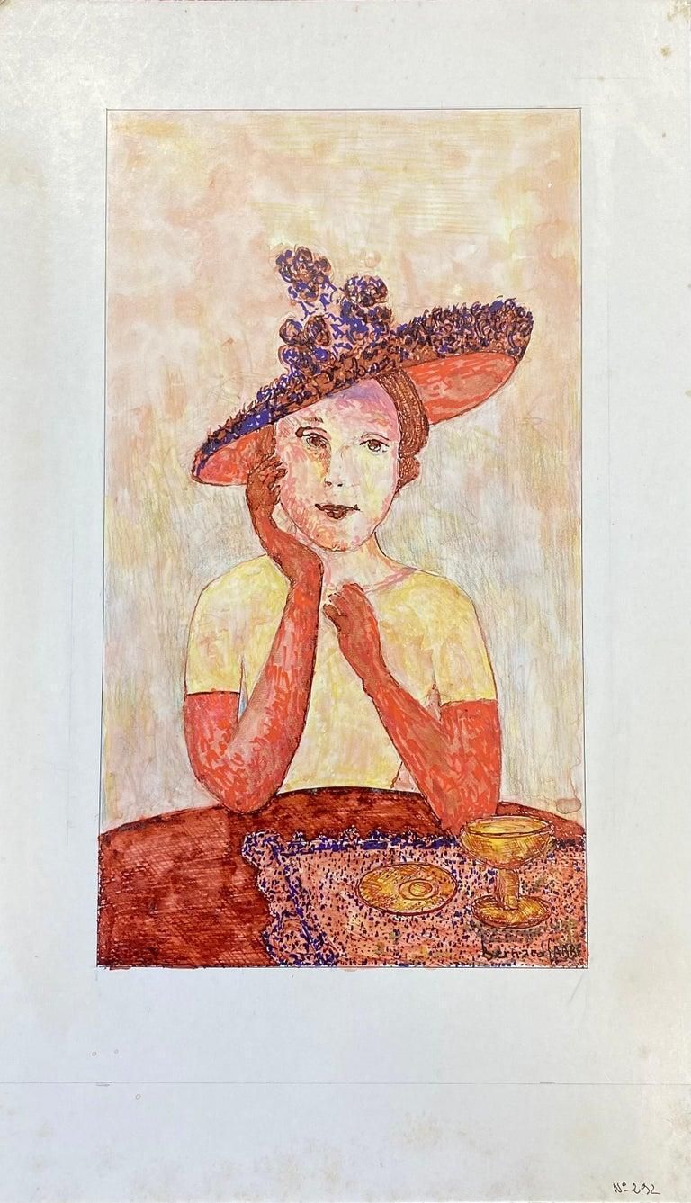 Unknown1950's French Modernist / Cubist Painting, Fashionable Lady In Chic Hat1950 photo furniture