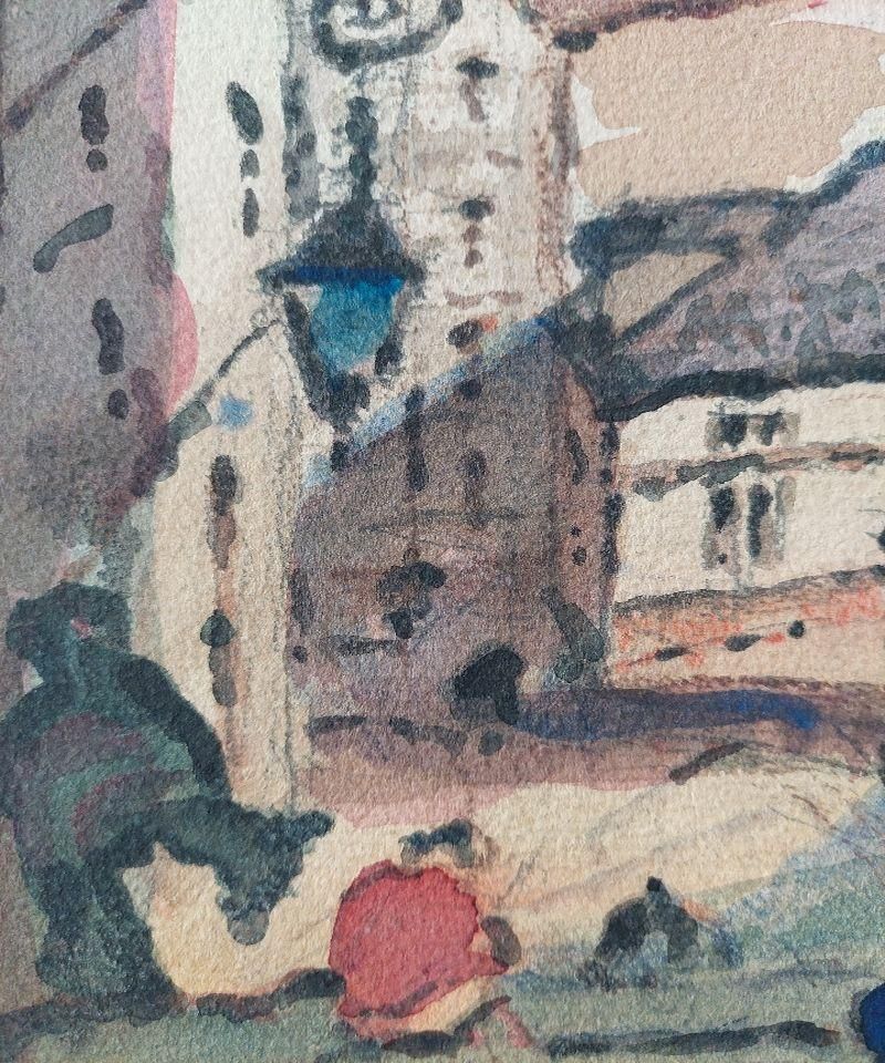 Maurice Mazeiliefrench Modernist Cubist Painting Town View To The Sea20th Century photo vintage