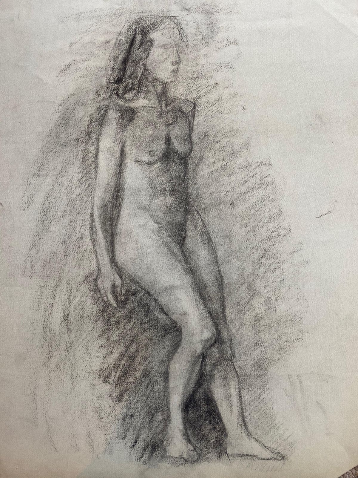 Unknownmid 20th Century French Charcoal Drawing, Portrait Of A Standing Nude Womencirca 1950s photo furniture
