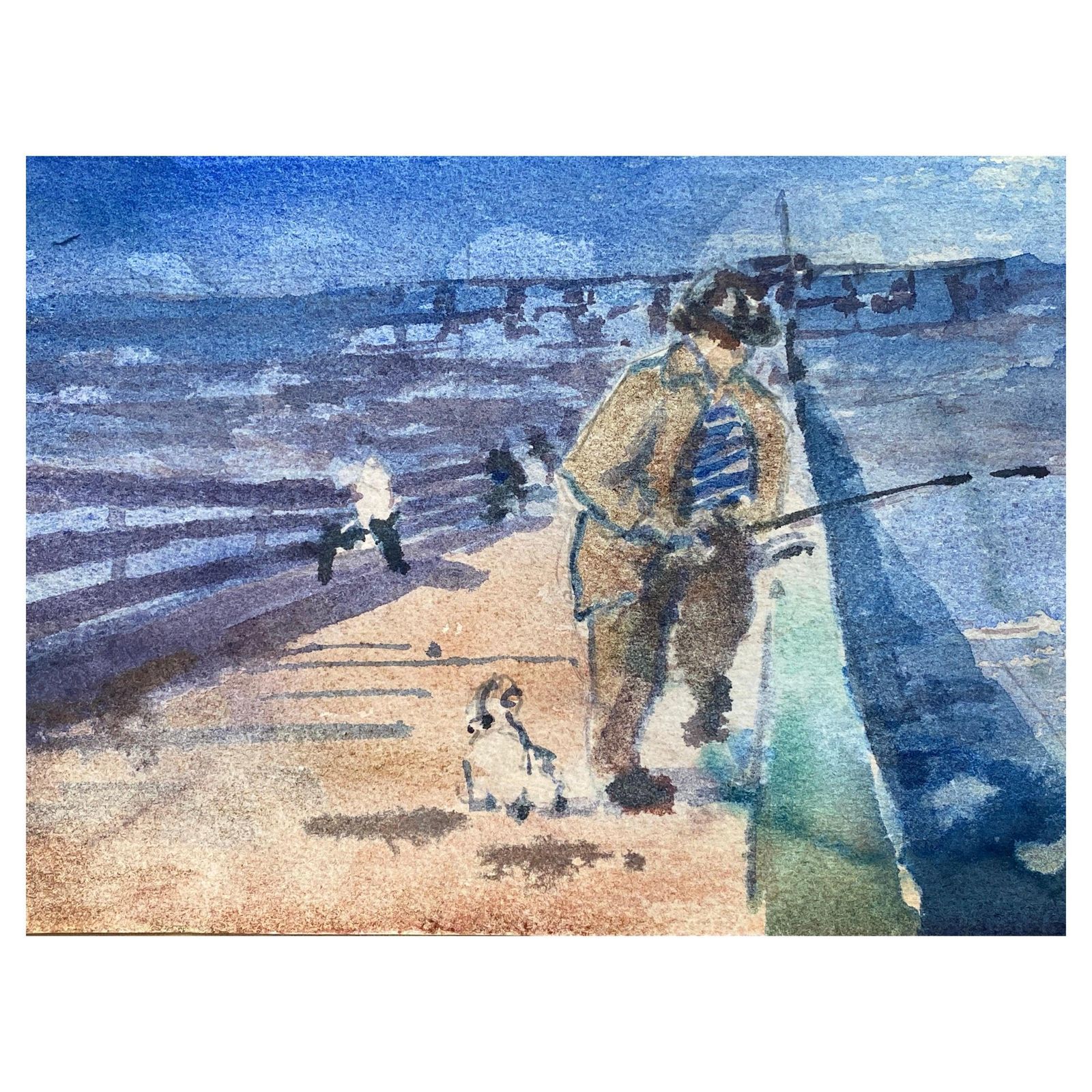 Unknownfisherman On Quay Maurice Mazeilie, French Impressionist Watercolour20th Century