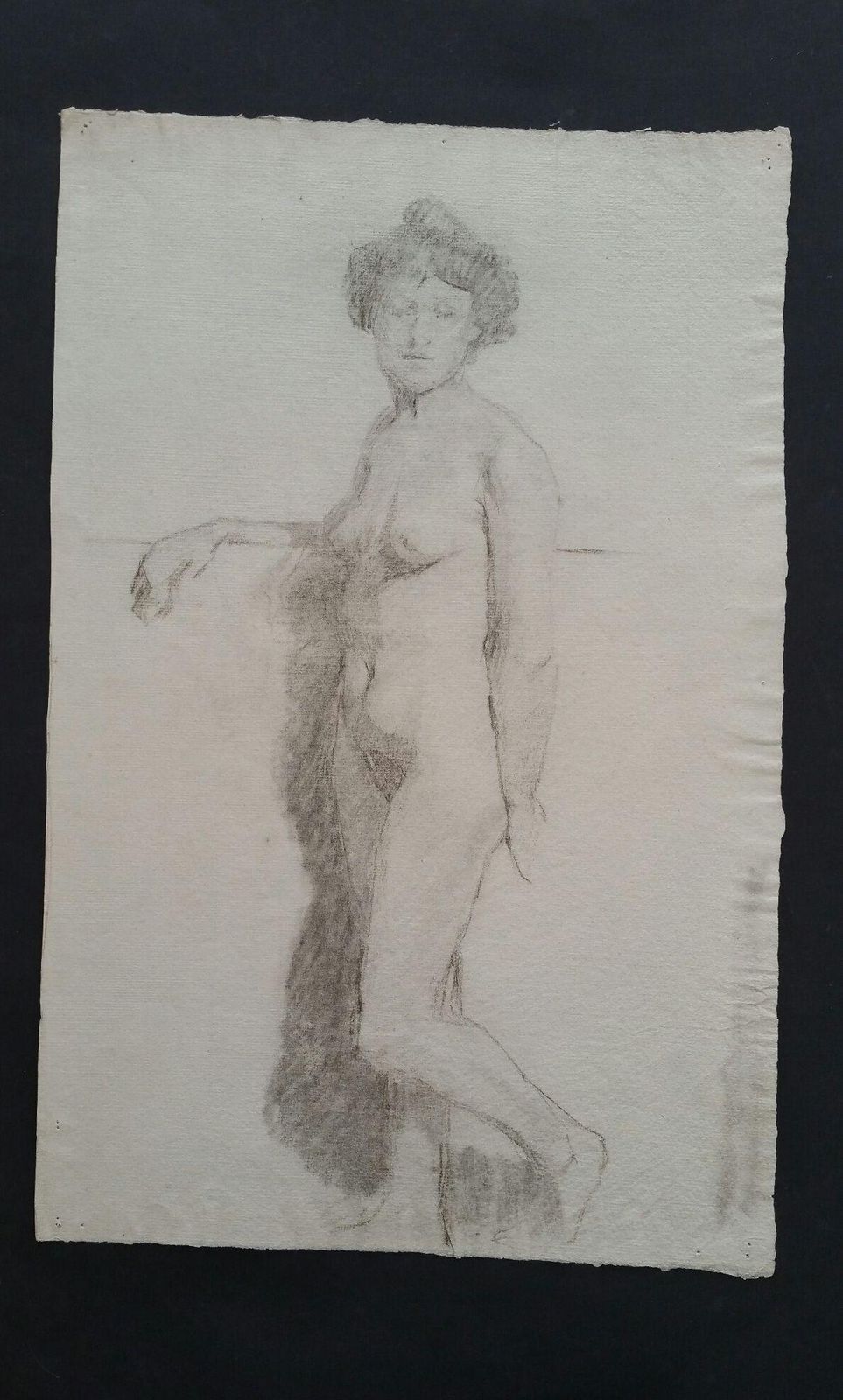 Unknownenglish Graphite Portrait Sketch Of Female Nude, Standingcirca 1880 1905 photo furniture