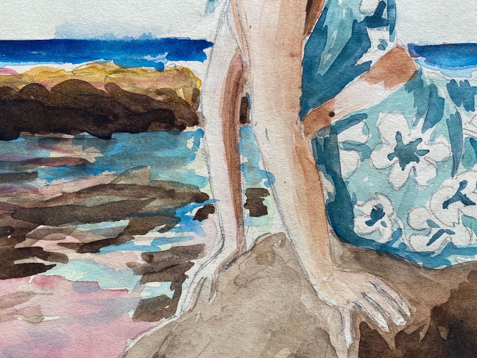 Unknown1930's French Impressionist Painting, Young Girl In Blue Dress Rocky Coast Seacirca 1930s photo vinterior