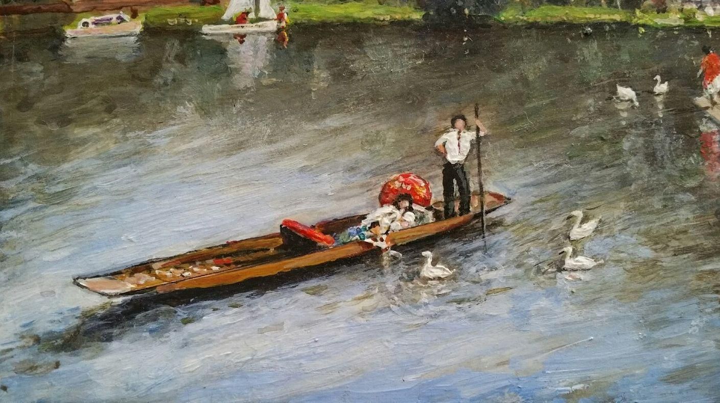 English  Schooltraditional English Painting The Italian Lake, Hever Castle, Kent England20th Century photo for sale