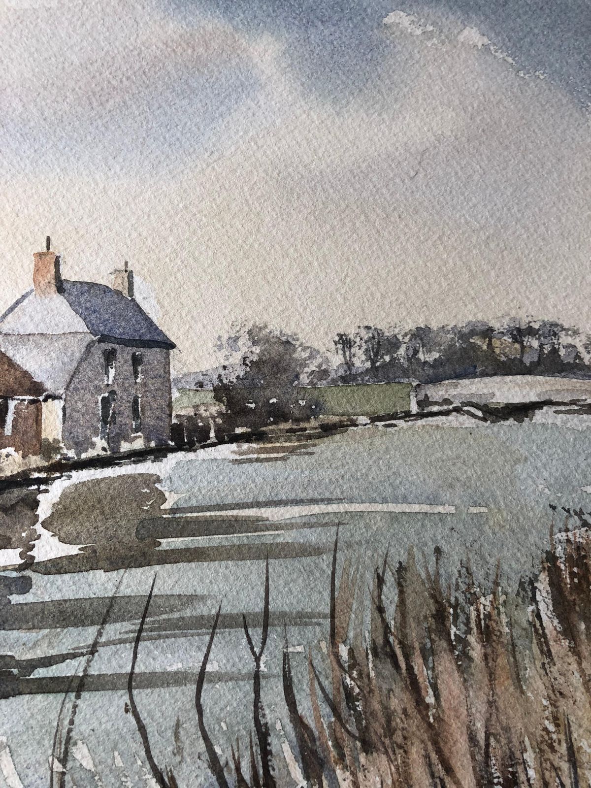 Unknowncanal Scene With Houses, Original British Watercolour Paintingcirca 1970s photo for sale