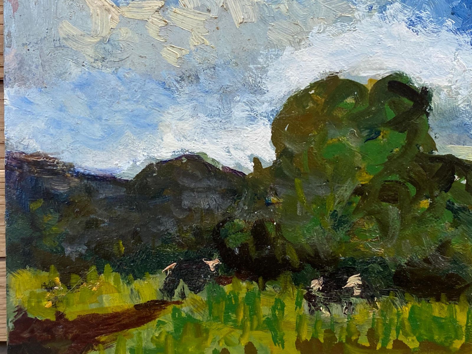 Unknownfrench Impressionist Oil, Pastoral Landscape Lush Green Fields21st Century photo Art