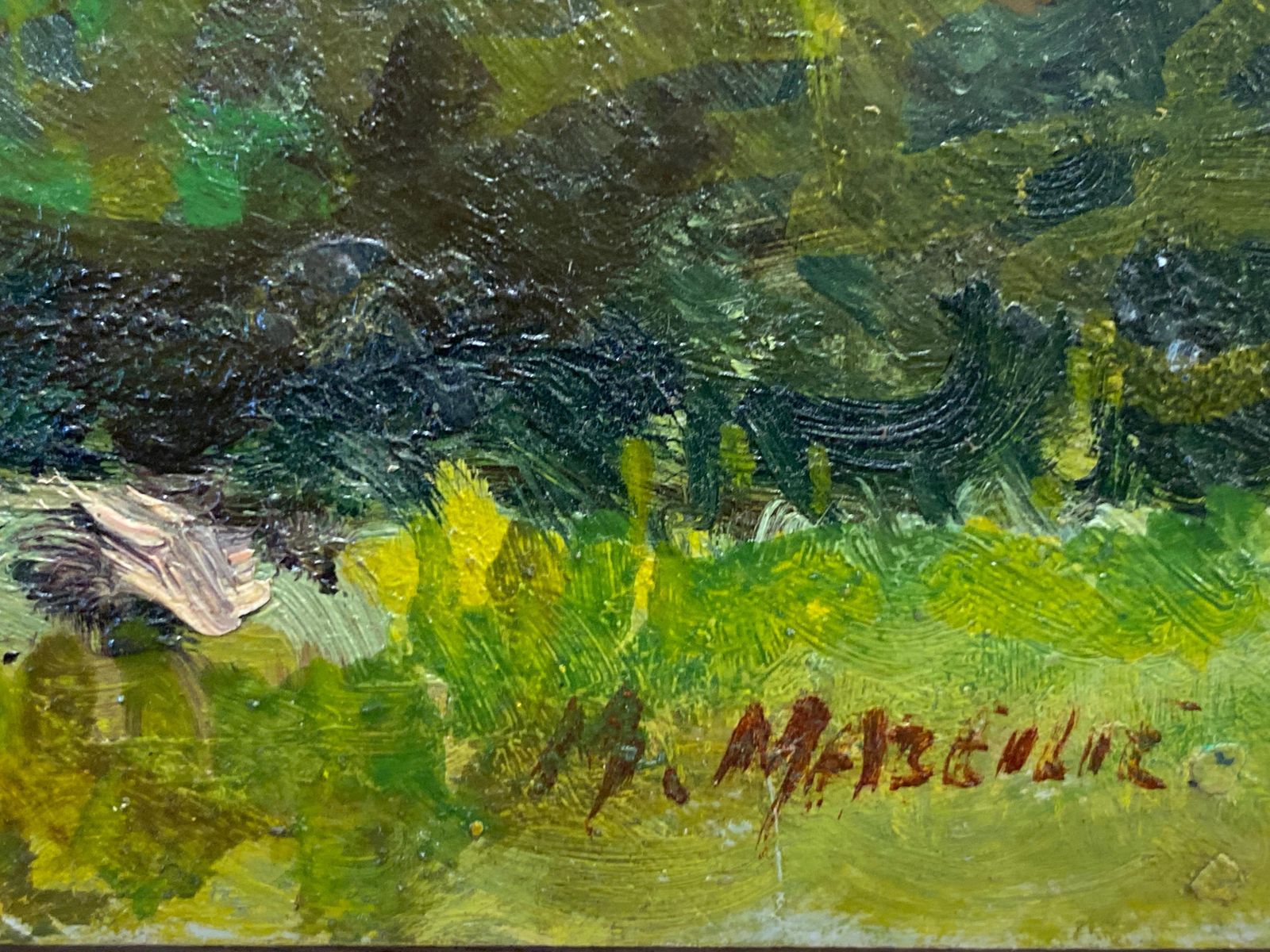 Unknownfrench Impressionist Oil, Pastoral Landscape Lush Green Fields21st Century photo vinterior