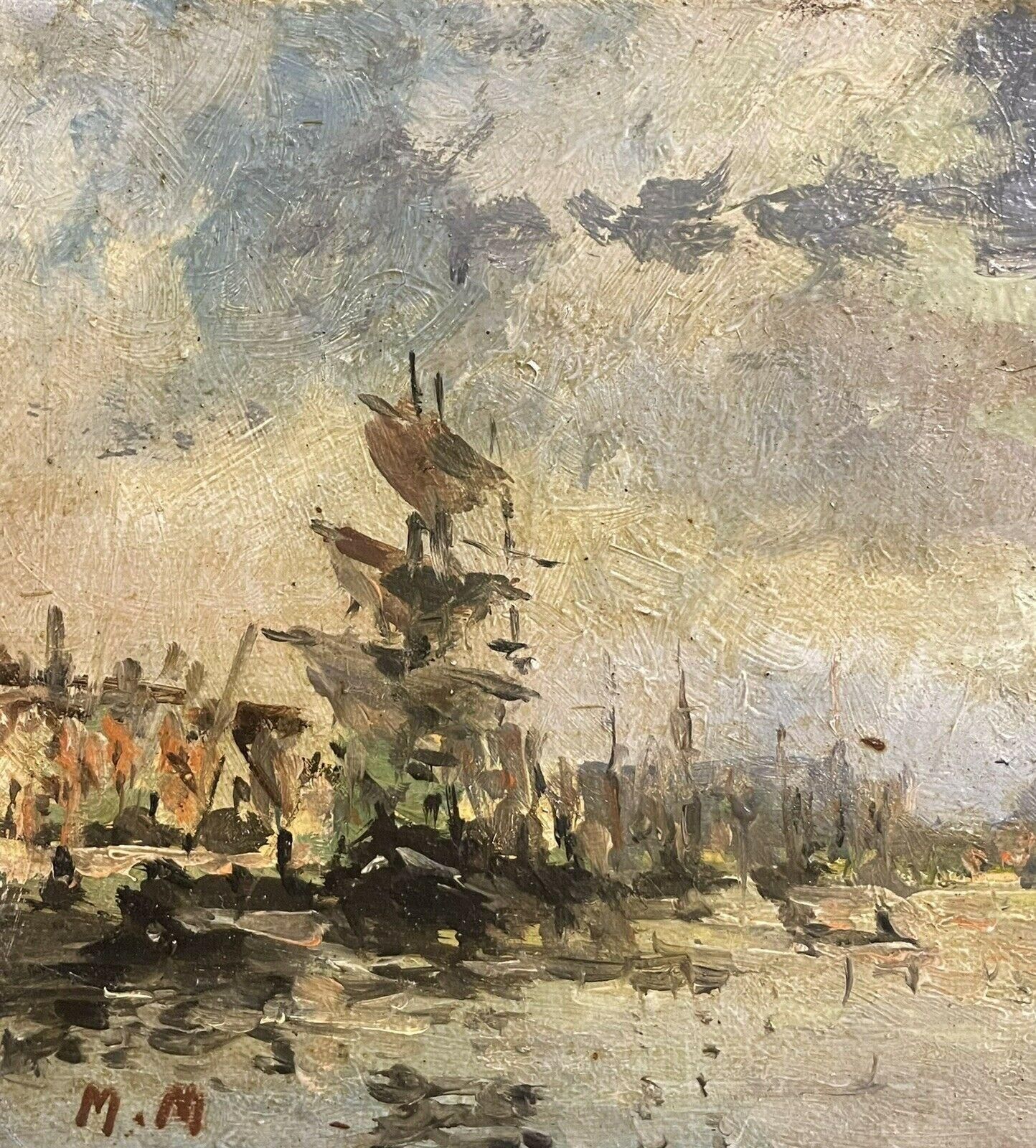 Unknownmaurice Mazeilie French Impressionist Signed Oil, Tall Ship In French Harbour1990 1999 photo vinterior