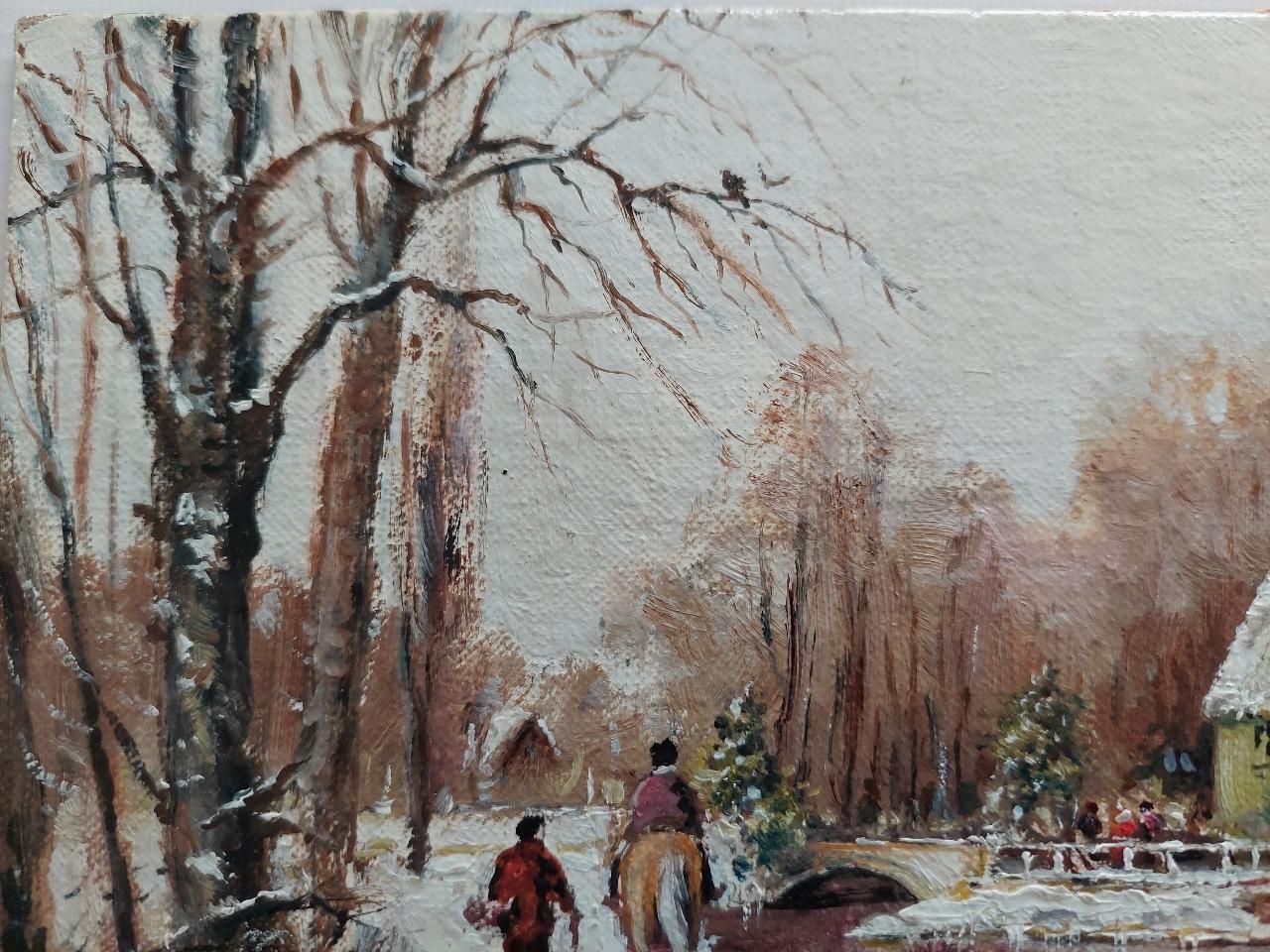 English  Schooltraditional English Painting Water Mill In Winter Snow With Horse20th Century photo 407.0