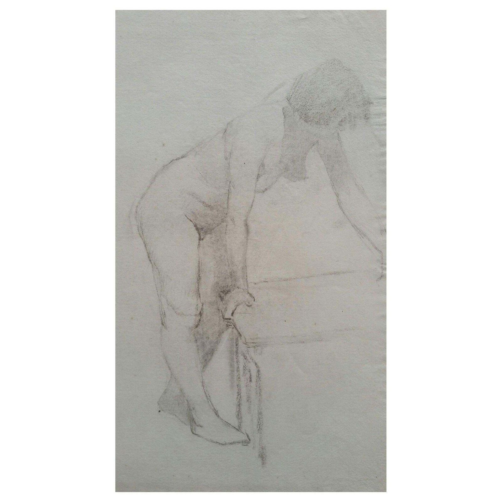 Unknownenglish Graphite Portrait Sketch Of Female Nude, Leaningcirca 1880 1905