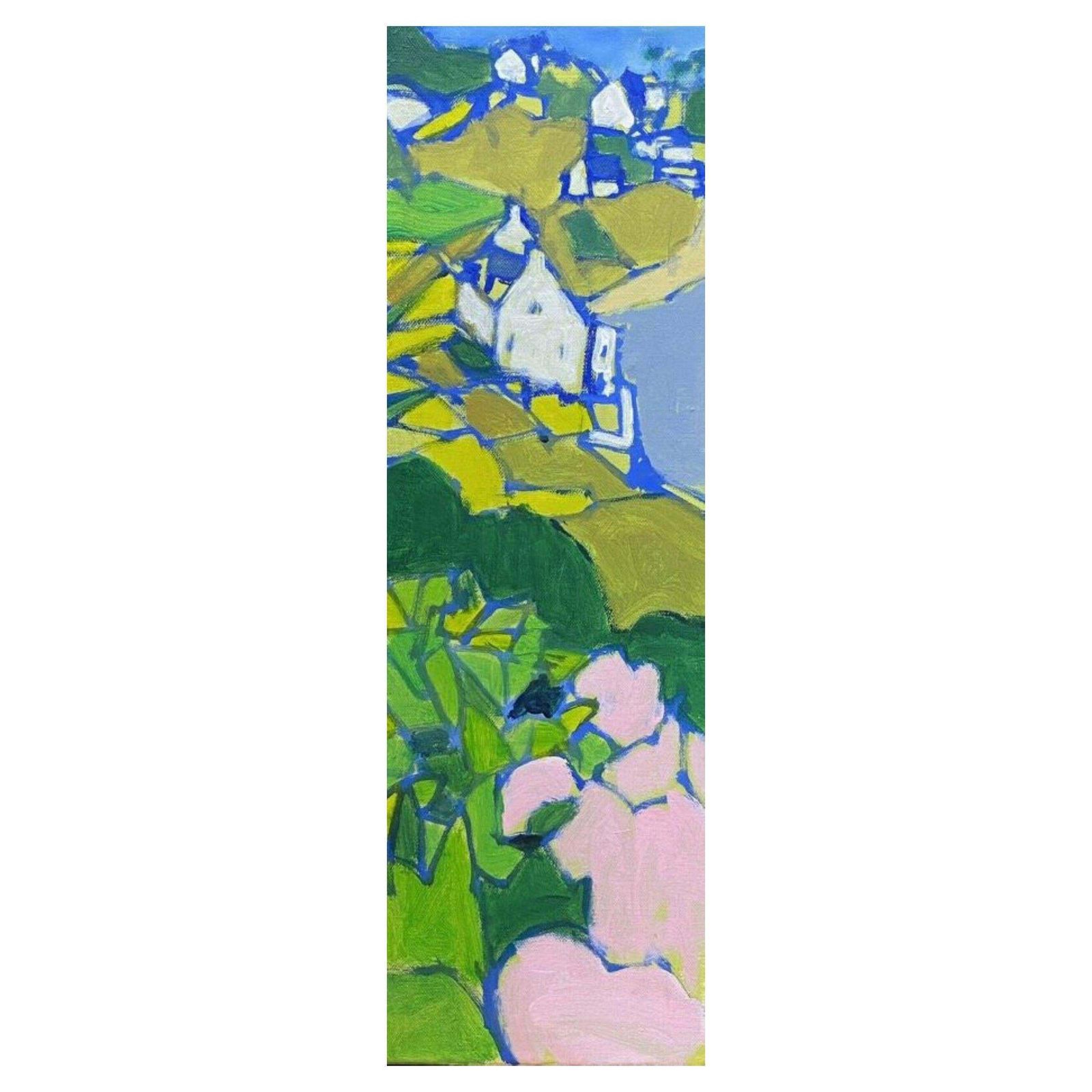 Unknownleroy, French Contemporary Cubist Painting, Green Pink & Blues Landscape2000s