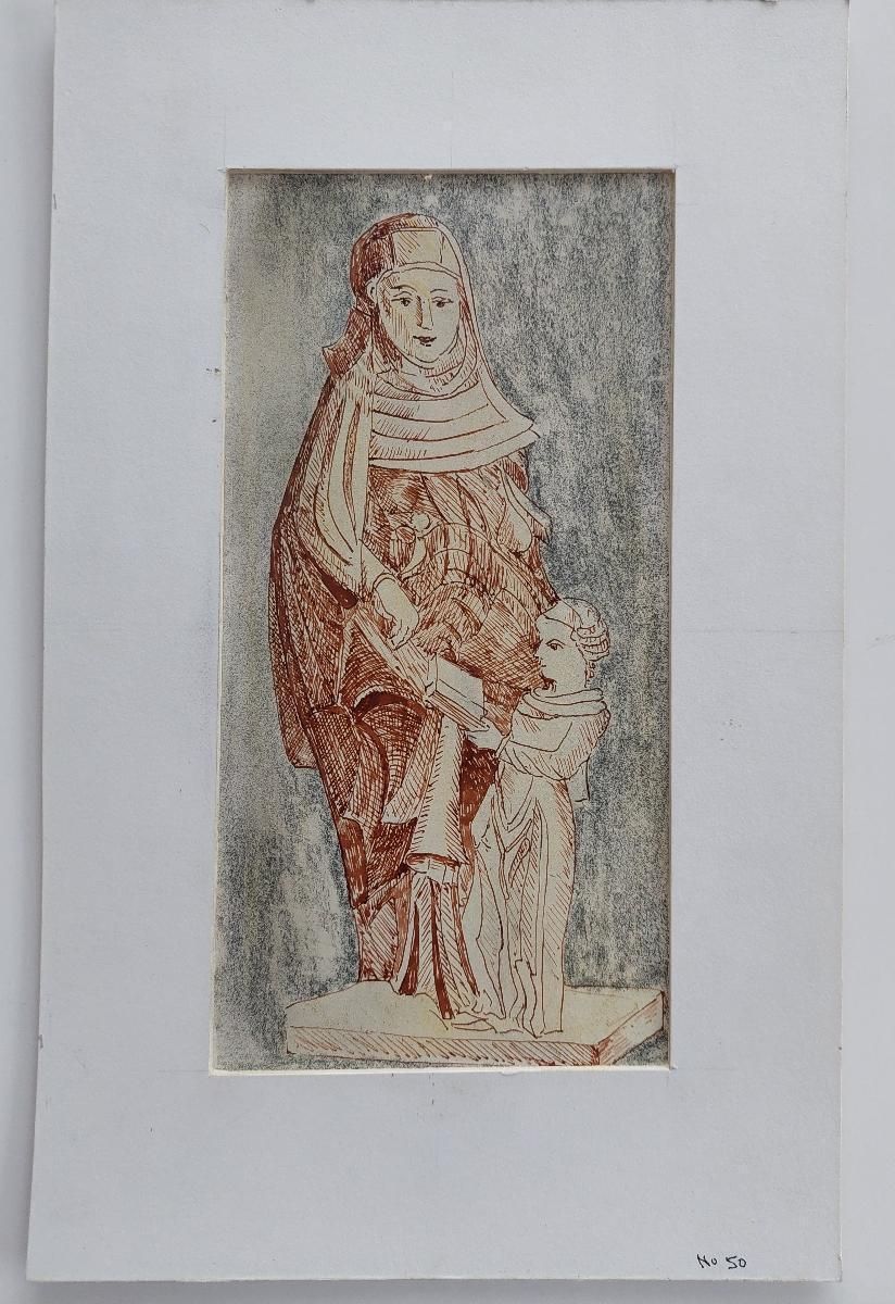 Bernard Labbe20th Century French Modernist Cubist Ink Sketch, Religious Statue20th Century photo furniture