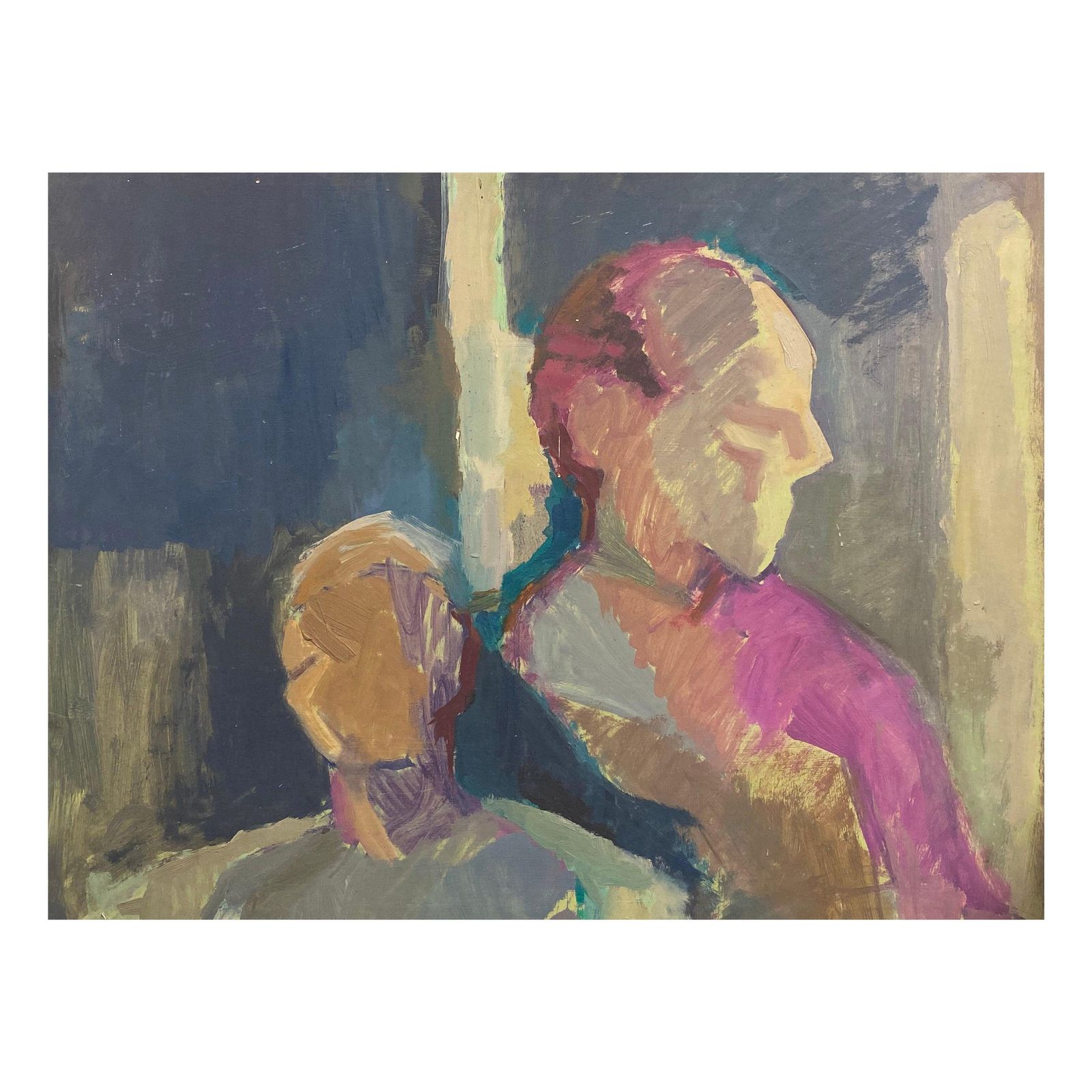 Unknownlarge 1960's British Original Oil Painting, Abstract Of Two Mencirca 1960s