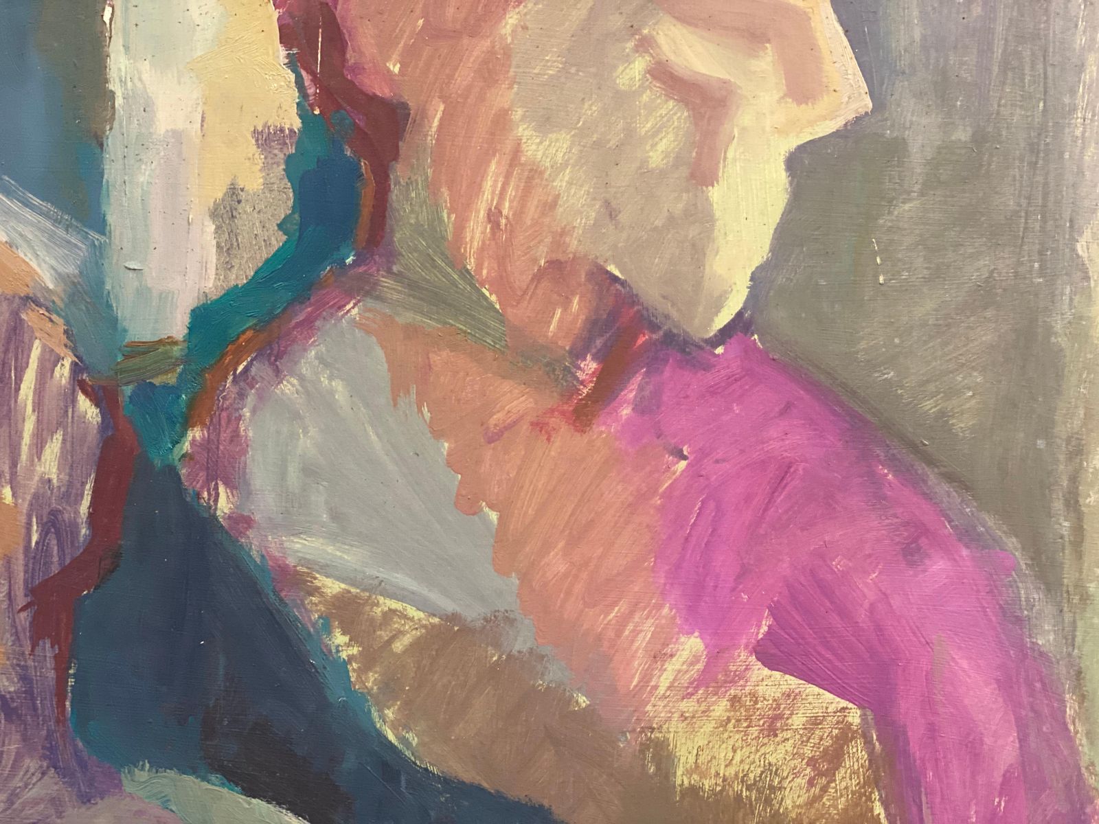 Unknownlarge 1960's British Original Oil Painting, Abstract Of Two Mencirca 1960s photo for sale