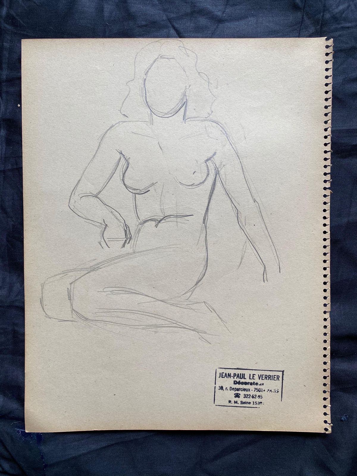 Unknownmid 20th Century French Original Line Drawing Sketch Nude Lady, Stampedmid 20th Century photo furniture