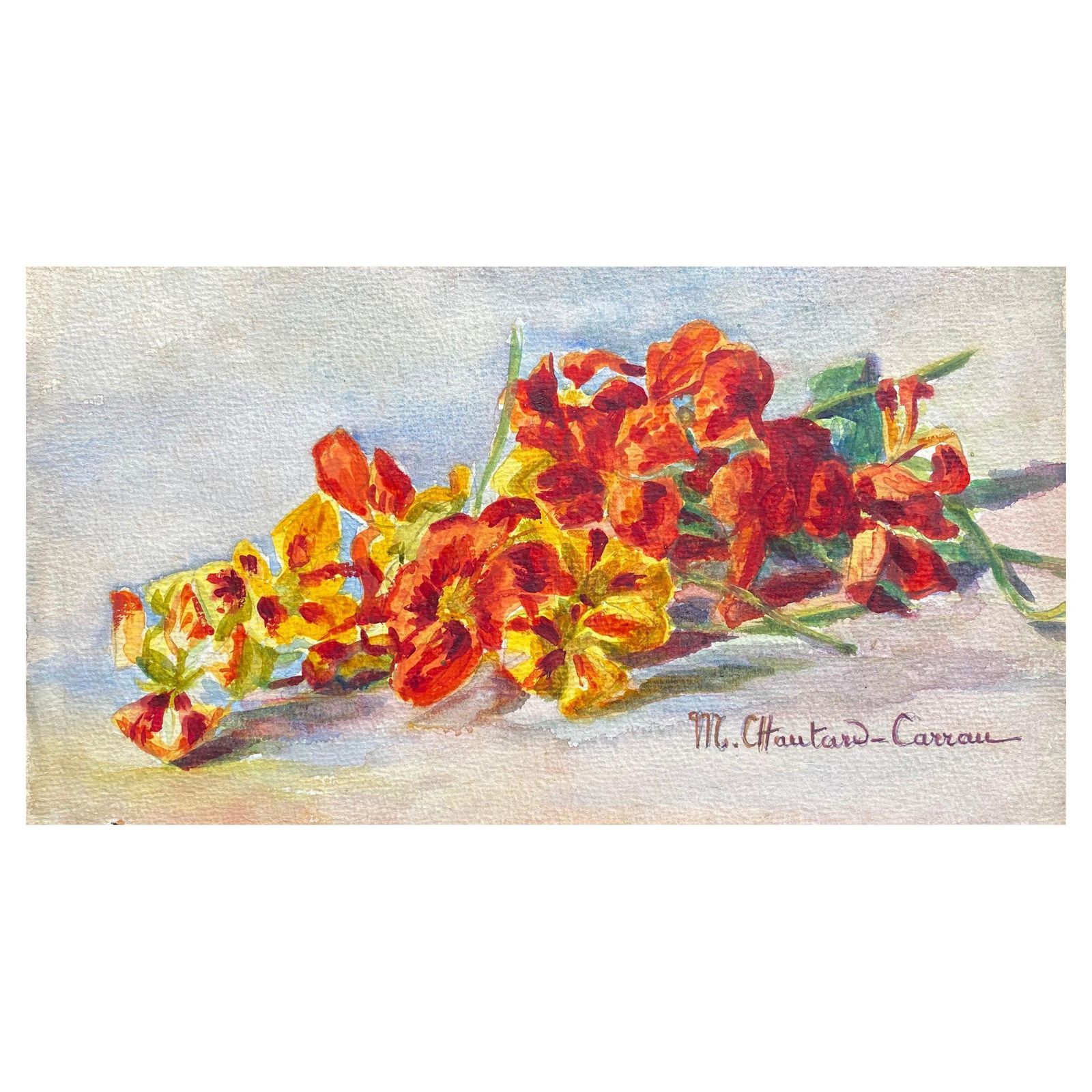 Unknownearly 1900's French Impressionist Signed Flower Watercolour By Marie Carreaucirca 1900s