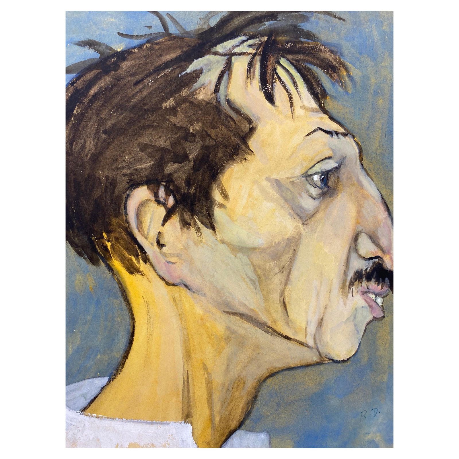 Unknown1960's French Portrait Brunette Man Side Profile Caricaturecirca 1960s