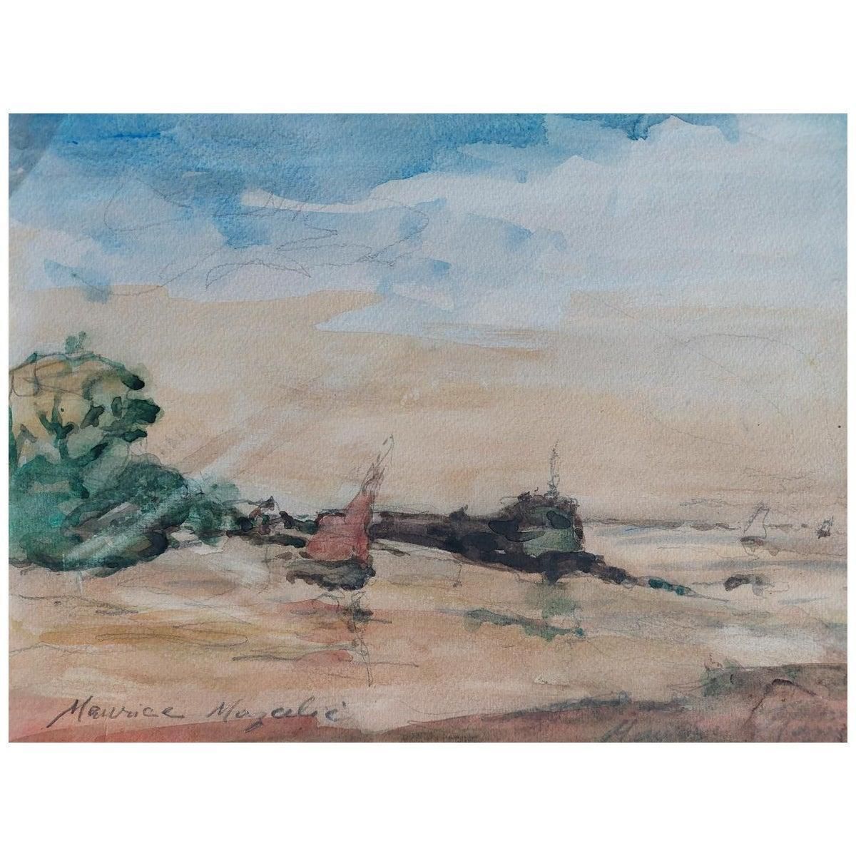 Unknownfrench Modernist Cubist Painting Red Sail On The Beach20th Century
