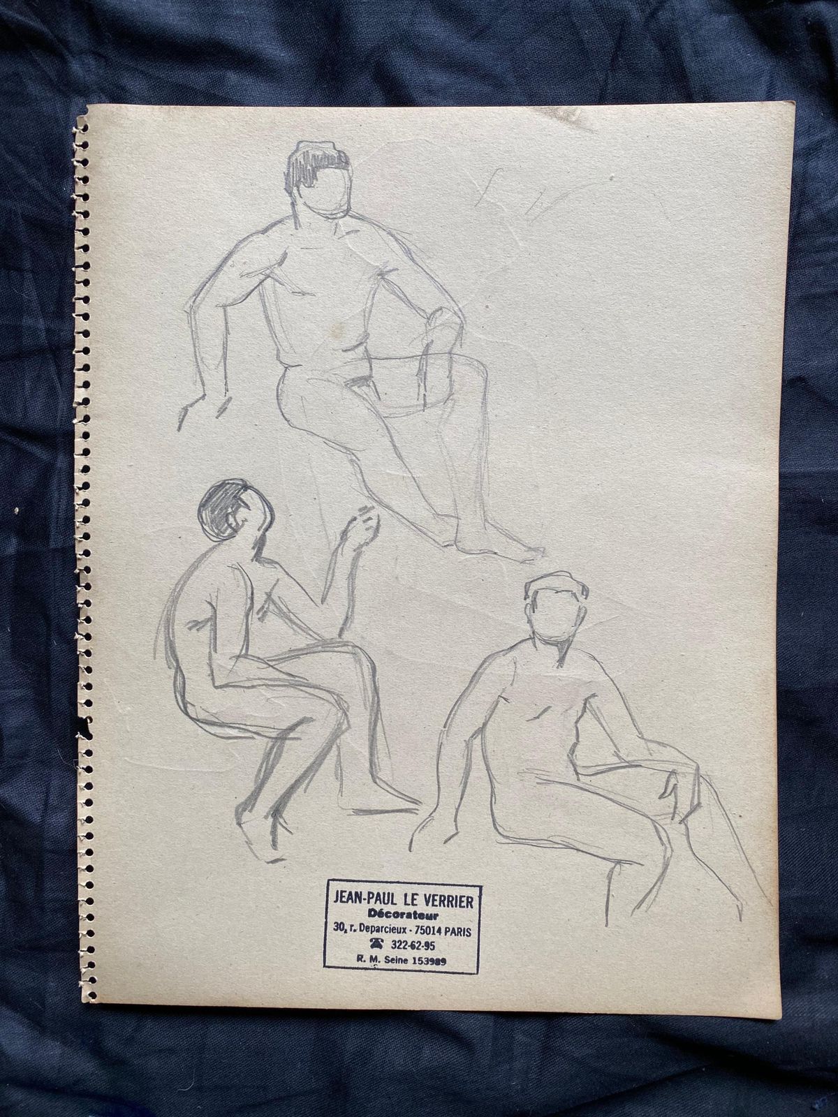 Unknownmid 20th Century French Original Line Drawing Sketch Nude Men  Stampedmid 20th Century photo furniture