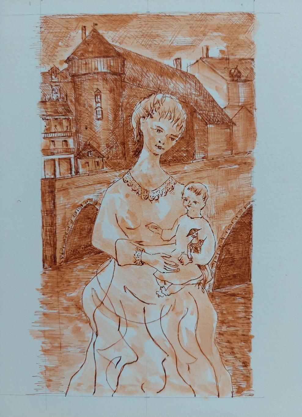 Unknown20th Century French Modernist Cubist Painting, Mother And Child20th Century photo for sale
