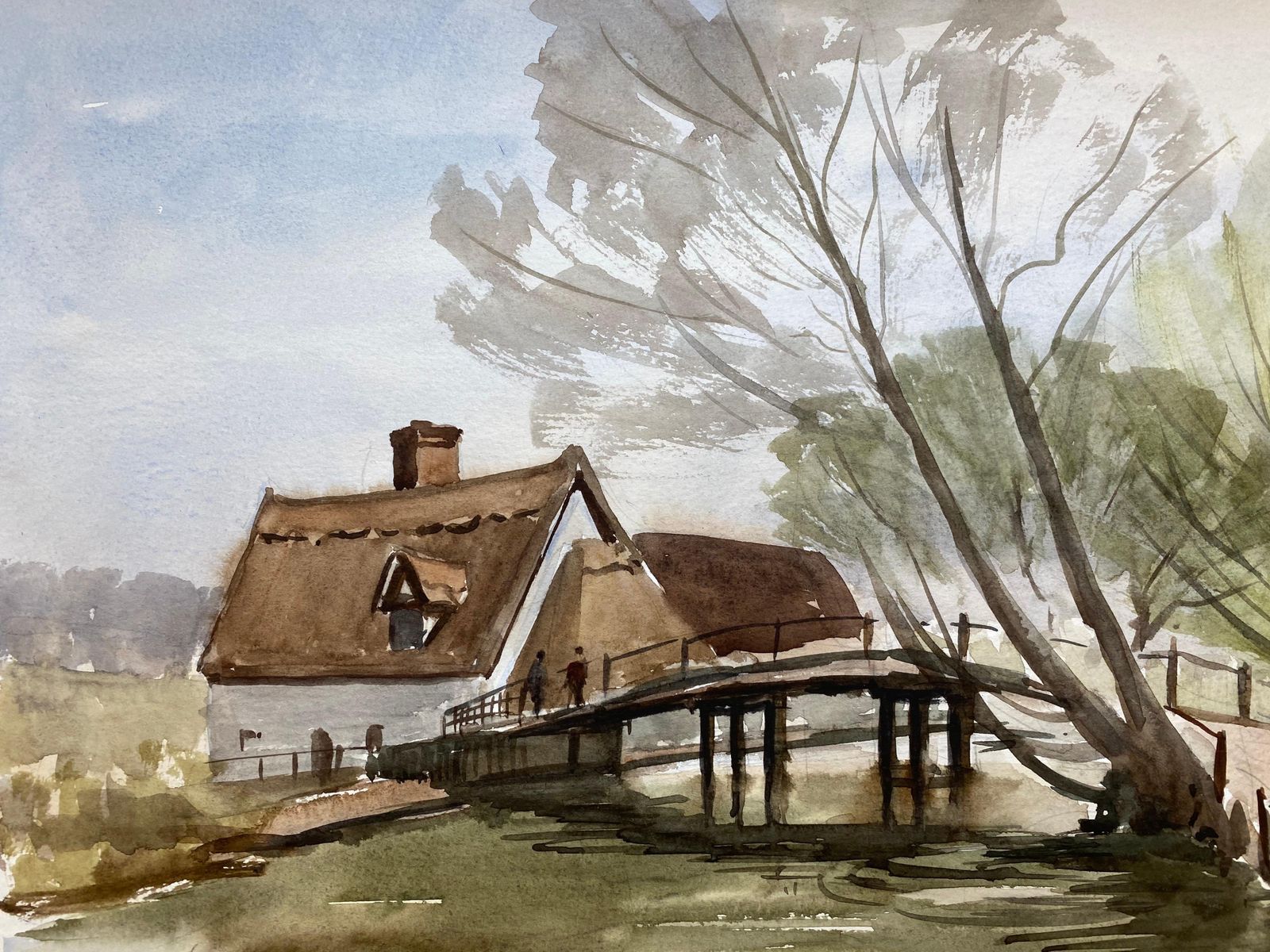 Unknownenglish Town Bridge, Signed Original British Watercolour Paintingcirca 1970s photo Art