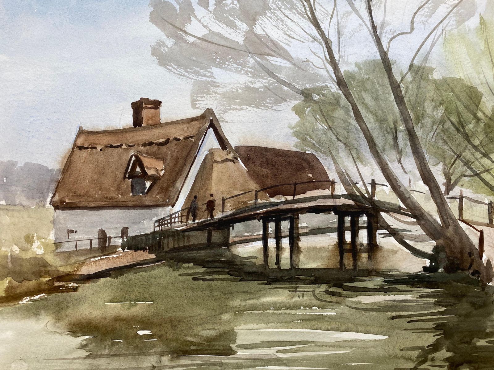 Unknownenglish Town Bridge, Signed Original British Watercolour Paintingcirca 1970s photo 229.0