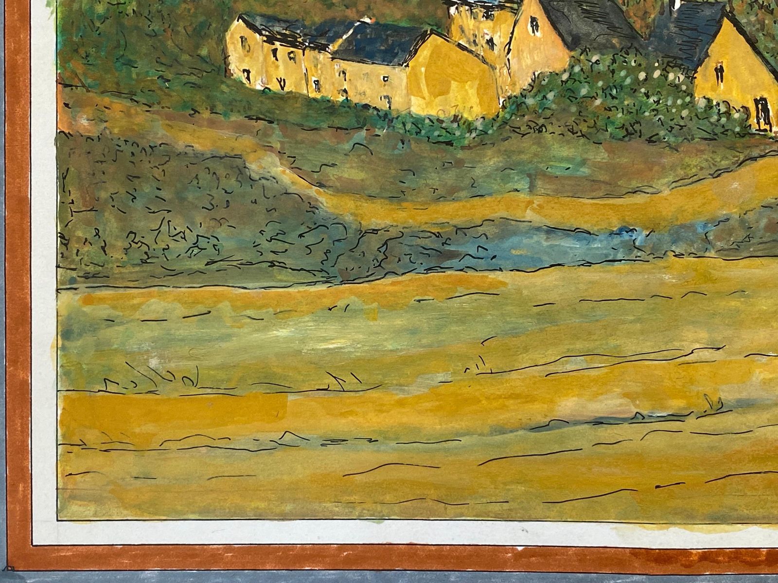 Unknown1950's Modernist Signed Painting, Tranquil View Of French Buildings1950s photo 504.0