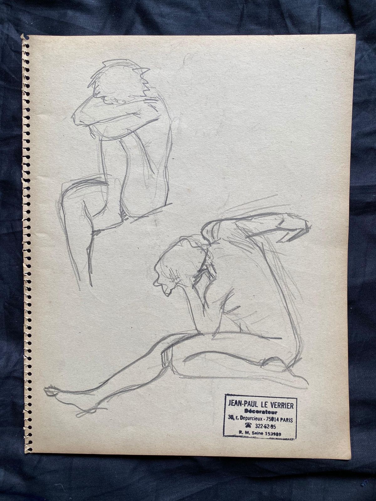 Unknownmid 20th Century French Original Line Drawing Sketch Nude Lady   Stampedmid 20th Century photo furniture