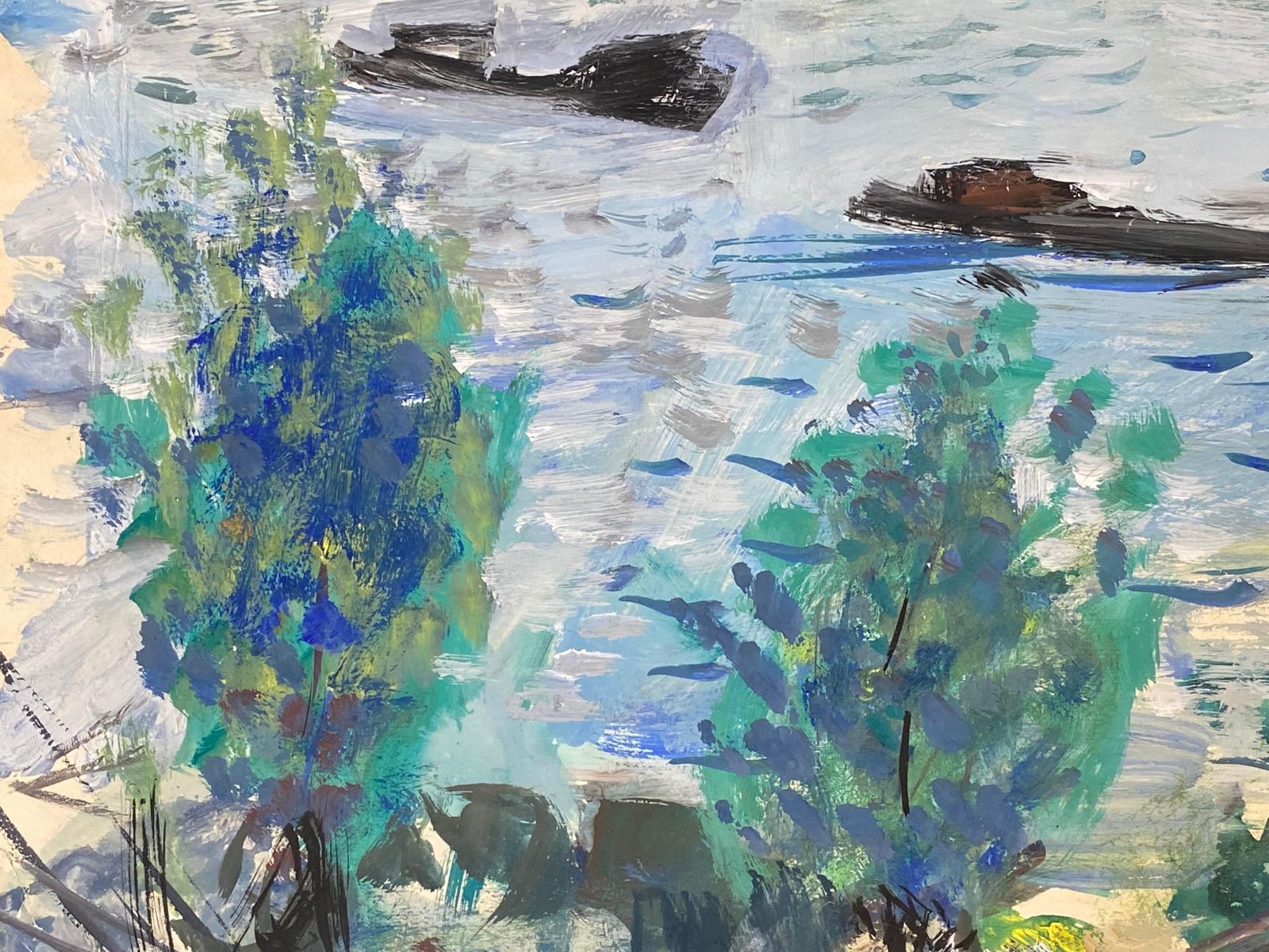 Unknownmid Century French Post Impressionist Painting, Vibrant Blue & Green Landscape1950 photo for sale