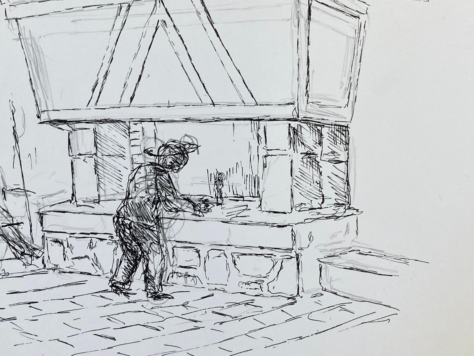Unknown1950's French Modernist/ Cubist Drawing, Two Figures By The Fire Place1950 photo for sale