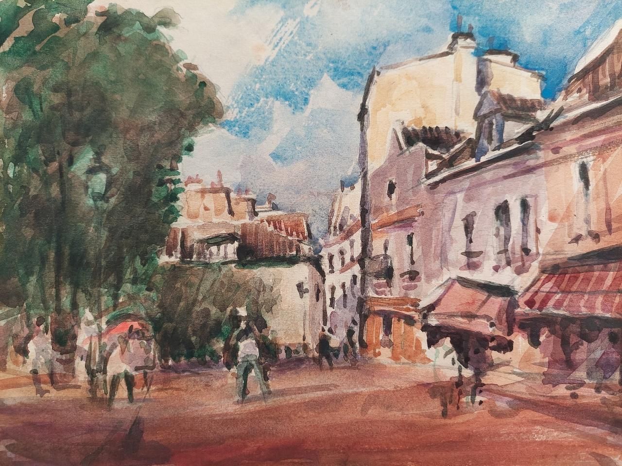 Maurice Mazeiliefrench, Modernist Cubist Painting Bustling Paris Street Scene20th Century photo 326.0