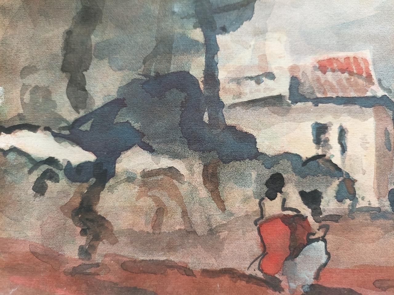 photo furniture Maurice Mazeiliefrench Modernist Cubist Painting Figures In A Country Village Street20th Century