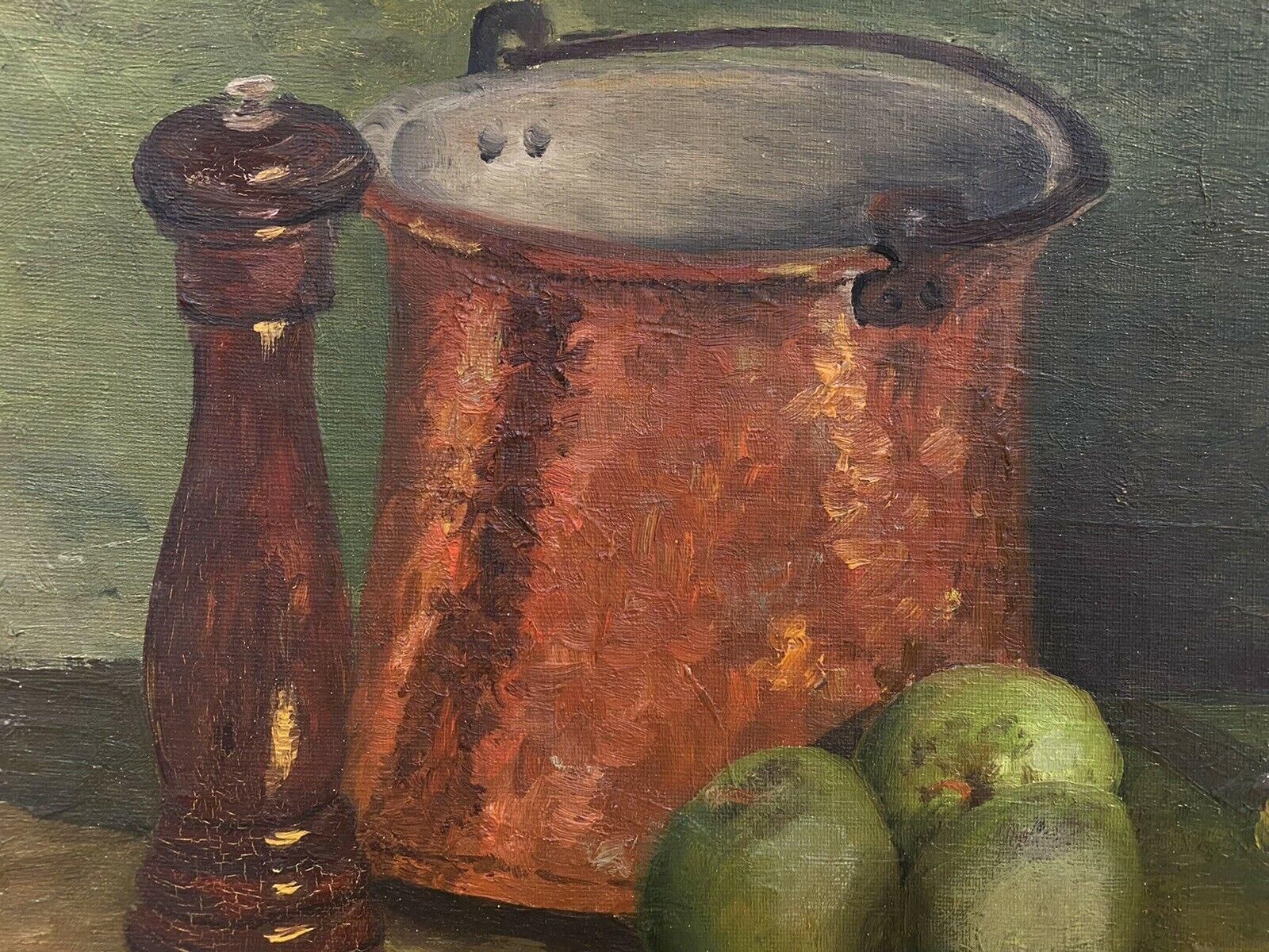 Unknownfernand Audet '1923 2016' French Impressionist Oil, Still Life Apples / Kitchenmid 20th Century photo for sale