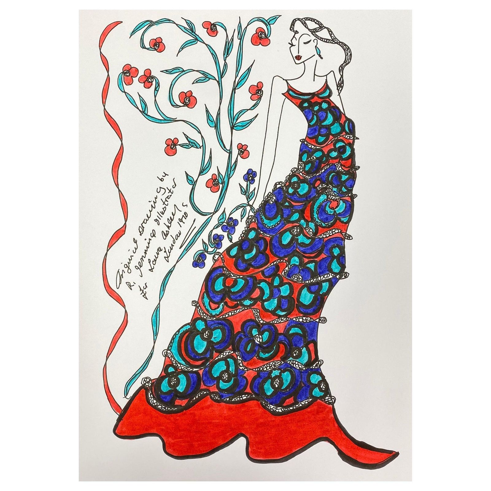 Unknownoriginal Fashion Design Illustration Watercolor Painting Laura Ashley Designercirca 2000s