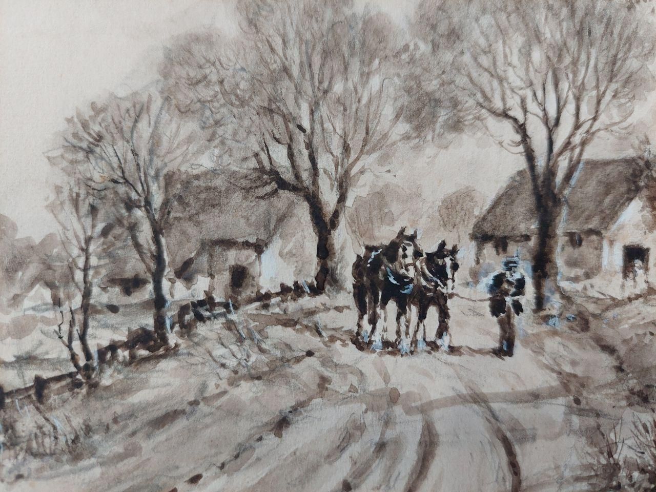 English  Schooltraditional English Painting Working Horses Returning Home In Kent20th Century photo 484.0