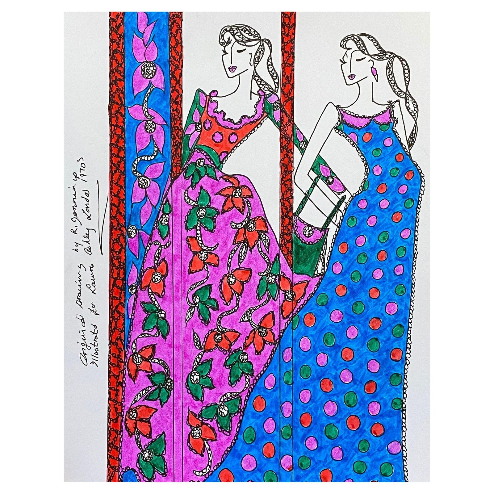 Unknownoriginal Fashion Design Illustration Watercolor Painting Laura Ashley Designercirca 2000s