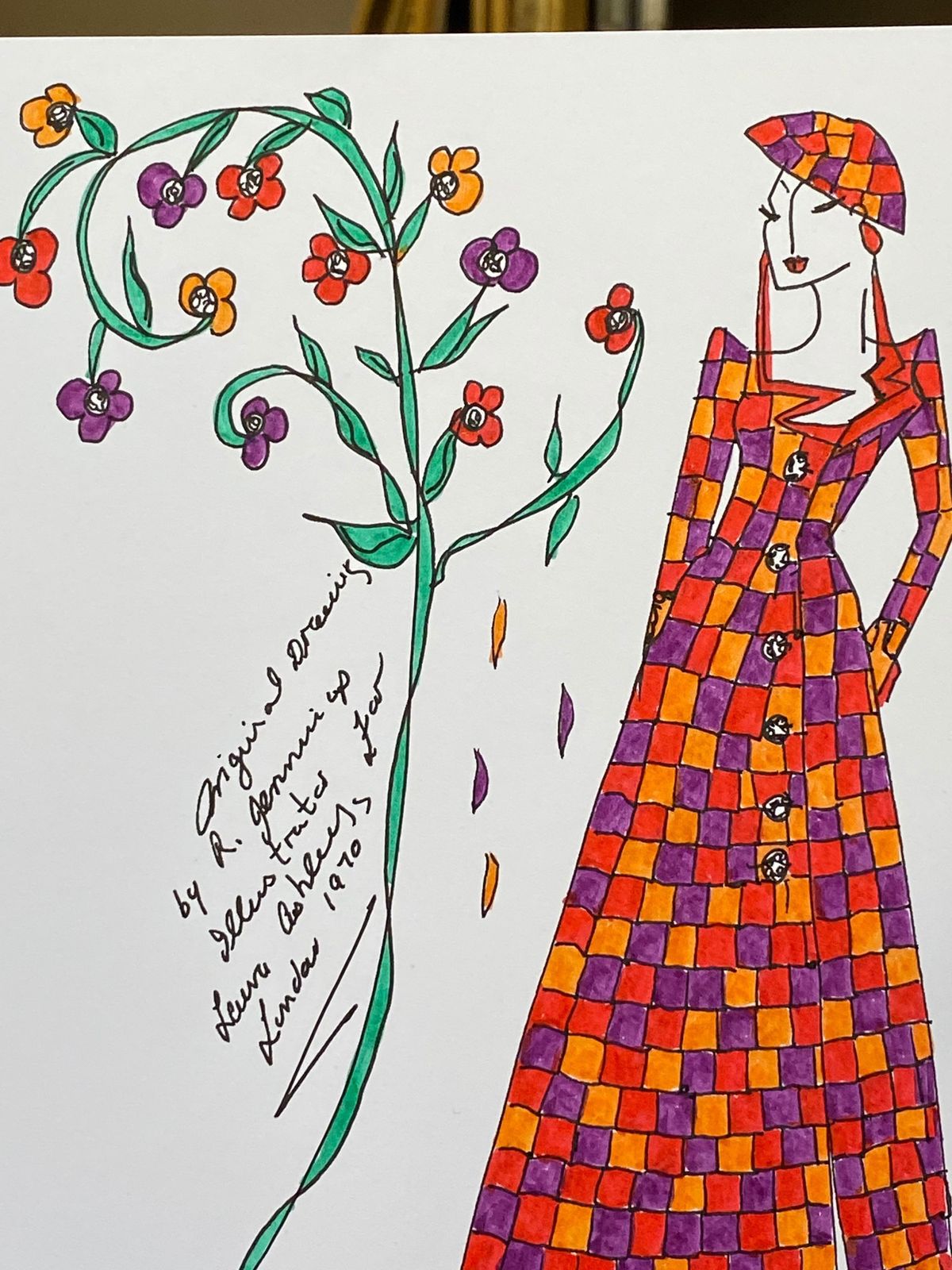Unknownoriginal Fashion Design Illustration Watercolor Painting Laura Ashley Designercirca 2000s photo for sale
